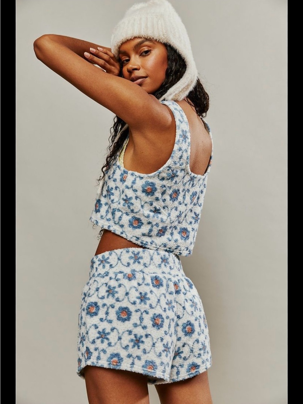 Free People Intimately Textured Floral Jacquard Fuzzy Cropped Top Size Medium